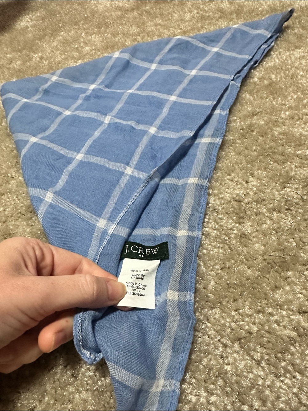 JCREW Cotton Windowpane French Blue and White Necktie Scarf Bandana